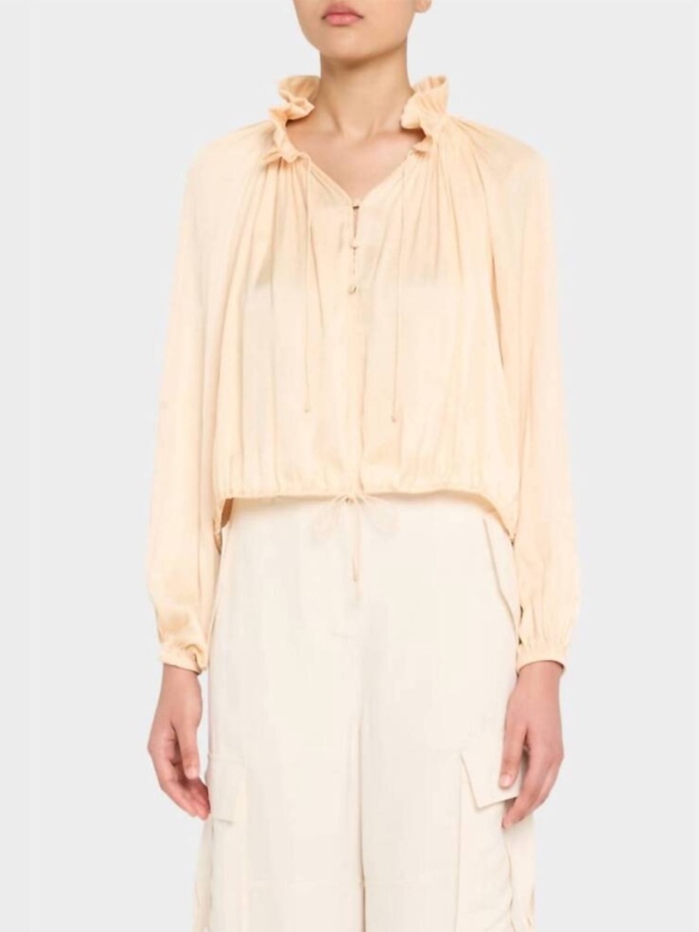 NEW Ulla Johnson Laurette Blouse Pearlescent Ruffle Peasant Drawstrin Size 8 NWT